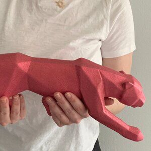 Resin Sculpture Pink Panther Glitter Sparkle Shiny Statue Home Office Decor